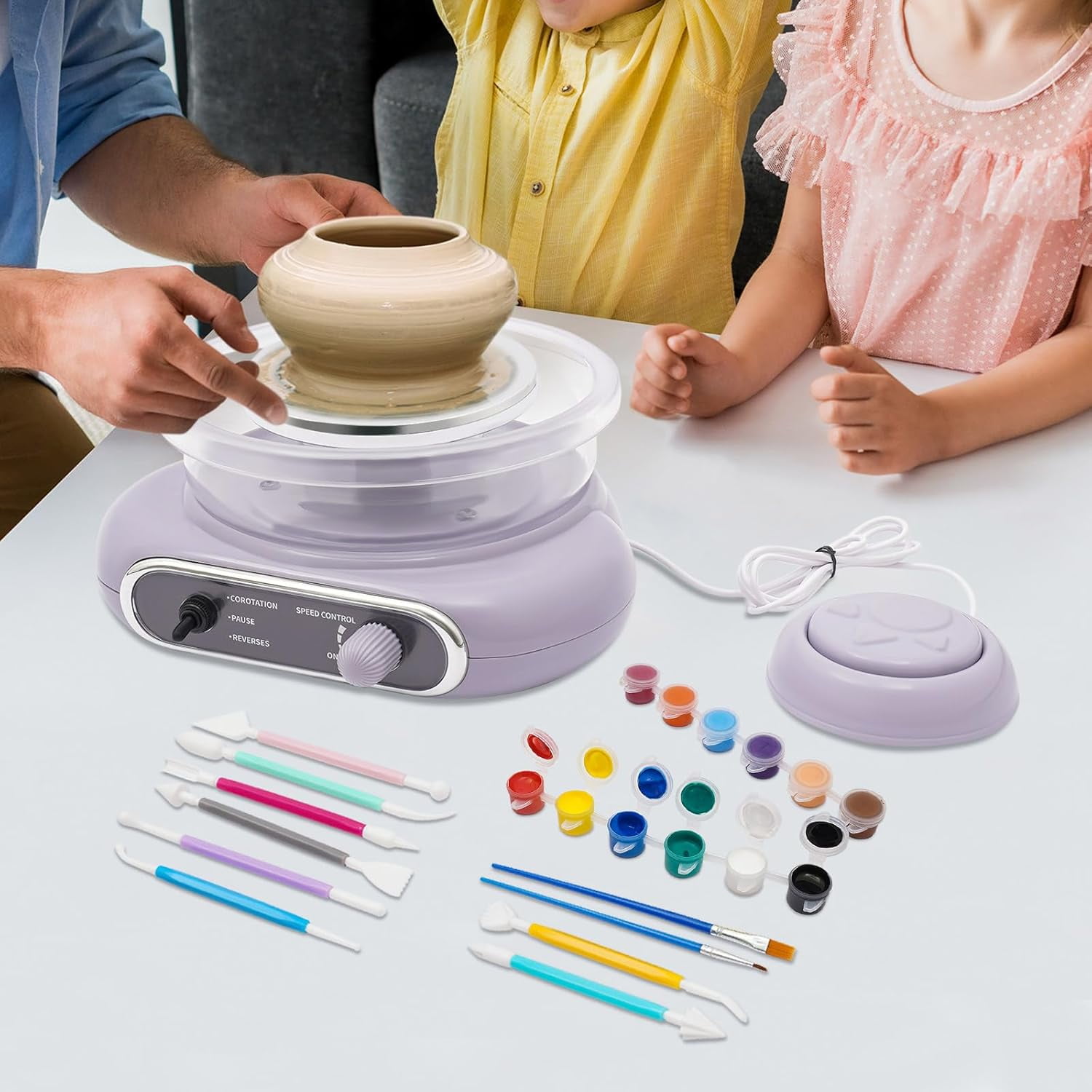 Portable Electric Pottery Wheel for Beginners Kit, Tabletop Clay Wheel for Pottery with 8 Sculpting and Shaping Tools, for Pottery Classes, Pottery Studios, Families, Beginners