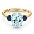 thumbnail image 3 of Gem Stone King 3.70 Ct Oval Sky Blue Topaz Blue Sapphire 18K Yellow Gold Plated Silver Ring, 3 of 6