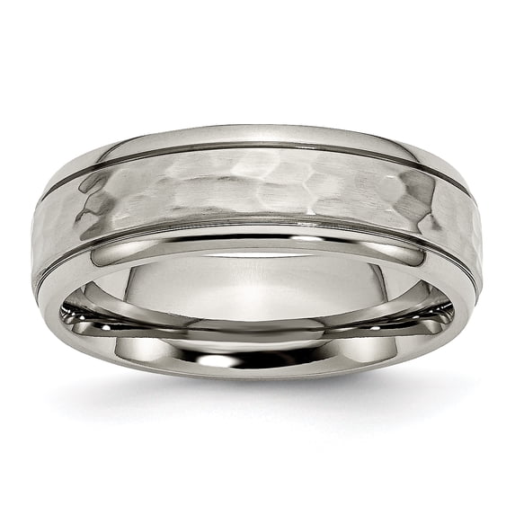 Beautiful Titanium 7mm Grooved Edge Hammered and Polished Band