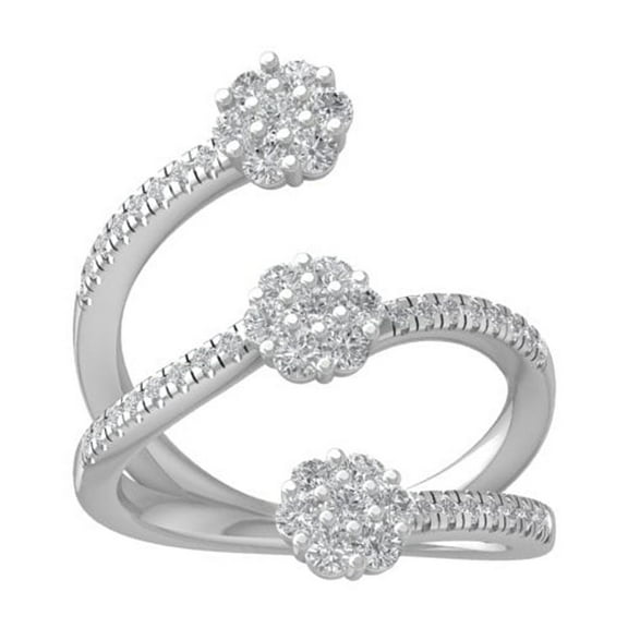 Araiya Fine Jewelry 14K White Gold Round-shape Lab Grown Diamond Bypass Open Band Ring ( 3/4 cttw, D-F Color, VS Clarity) Size 9.5