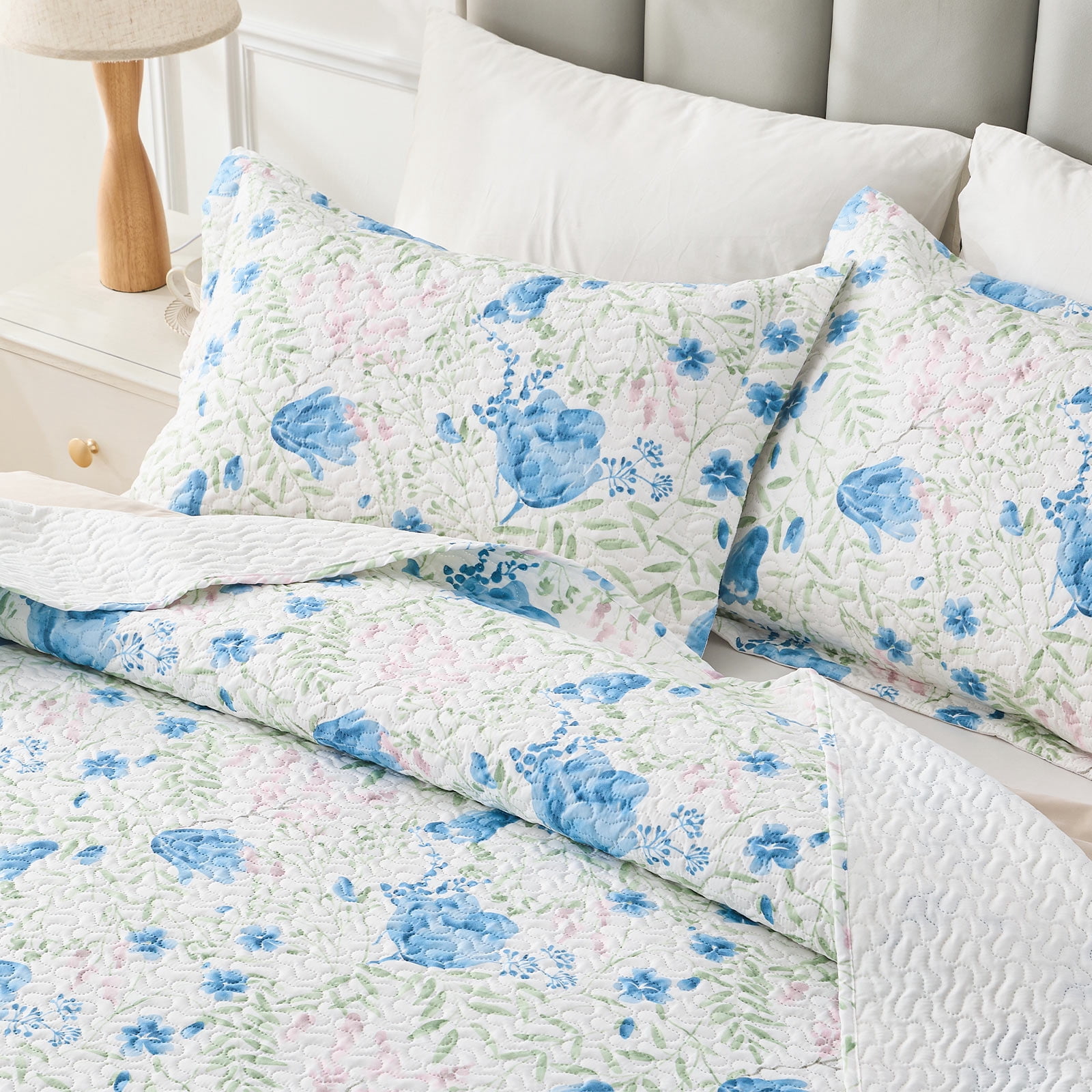 Hitime Luxury Printed Quilt Set King Size, Lightweight Comforter Set, Oversized Bedspread Coverlet Quilted Bedding Set, with 2 Matching Pillowcases, for All Season