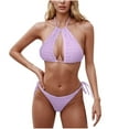 thumbnail image 1 of Trajes de baño Amzcrzy Tankini para mujer, trajes de baño, trajes de baño, bikini para mujer, color sólido, moda, tirantes ajustables, conjuntos de bikini sin espalda, morado, L, 1 of 4