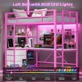 Twin Metal Loft Bed Frame with LED Lights&Charging Station&LShaped