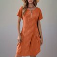 thumbnail image 3 of Tshirt Dress Women Cotton Linen Short Sleeve Crewneck Quarter Zip Midi Dress Casual Summer Dress with Pockets, 3 of 6