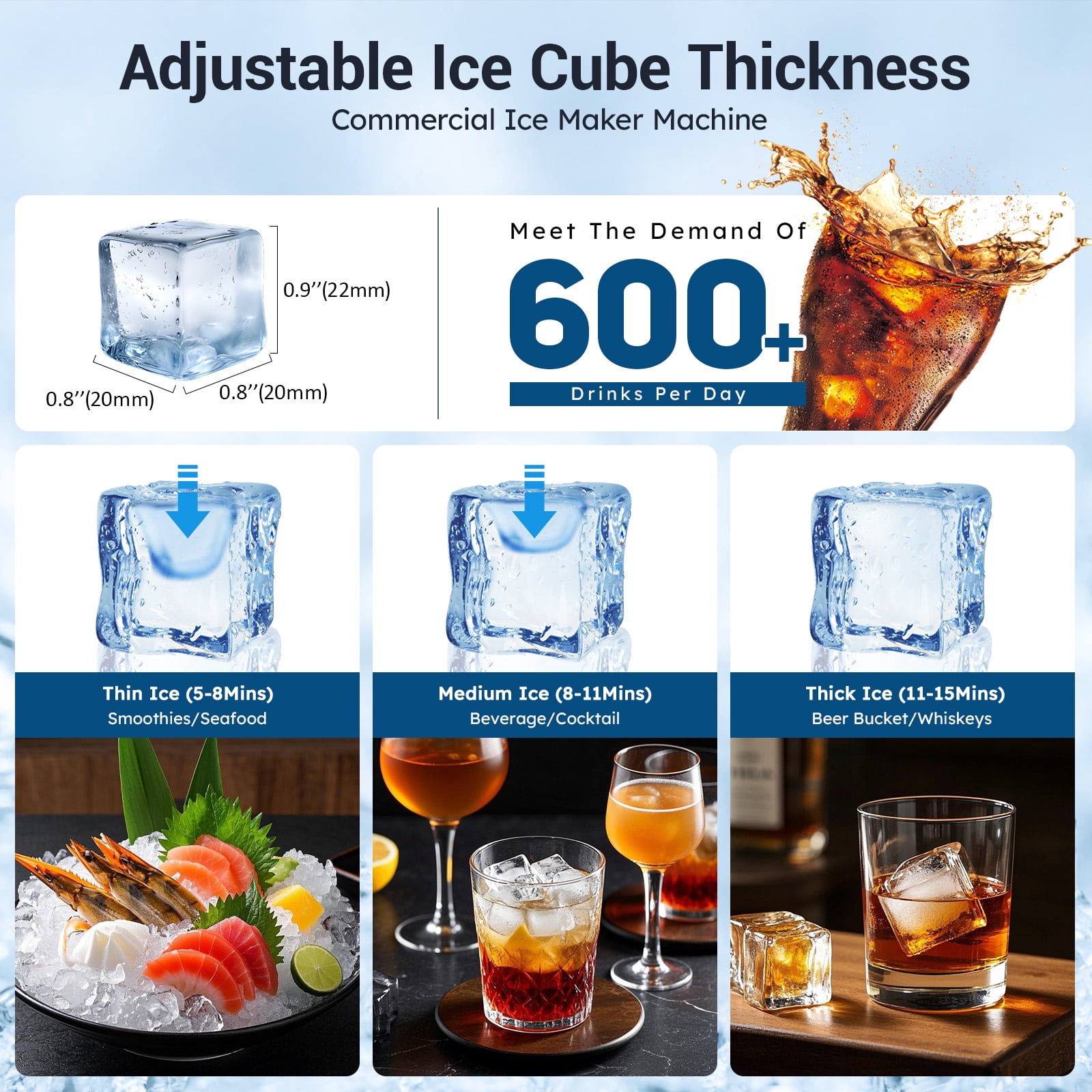 Ecojoy Commercial Ice Maker, 100Lbs/24H Under Counter Ice Machine, 33LBS Storage Bin