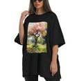 thumbnail image 4 of Plus Size Shirt for Women Black Tops for Women Oversized Short Sleeves Shirt for Women Colorful Tree T Shirt Crewneck Shirt for Women L, 4 of 5