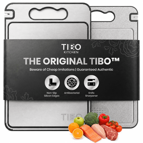 Tibo Titanium Cutting Board For Kitchen With Handle & Sharpener, Double Sided Non-Toxic Long Lasting Cutting Board