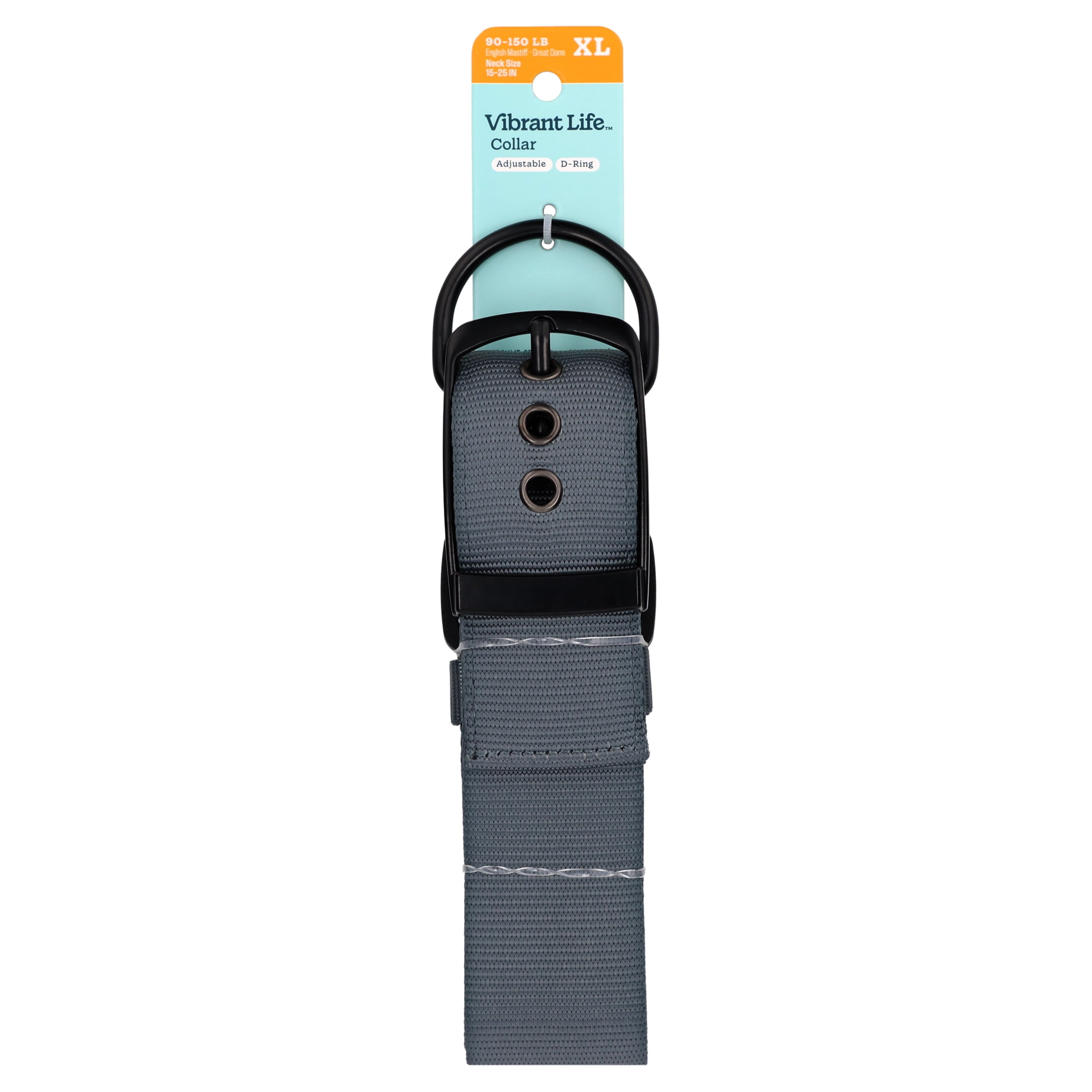Vibrant Life Solid Polyester Adjustable Dog Collar, Gray, XL
