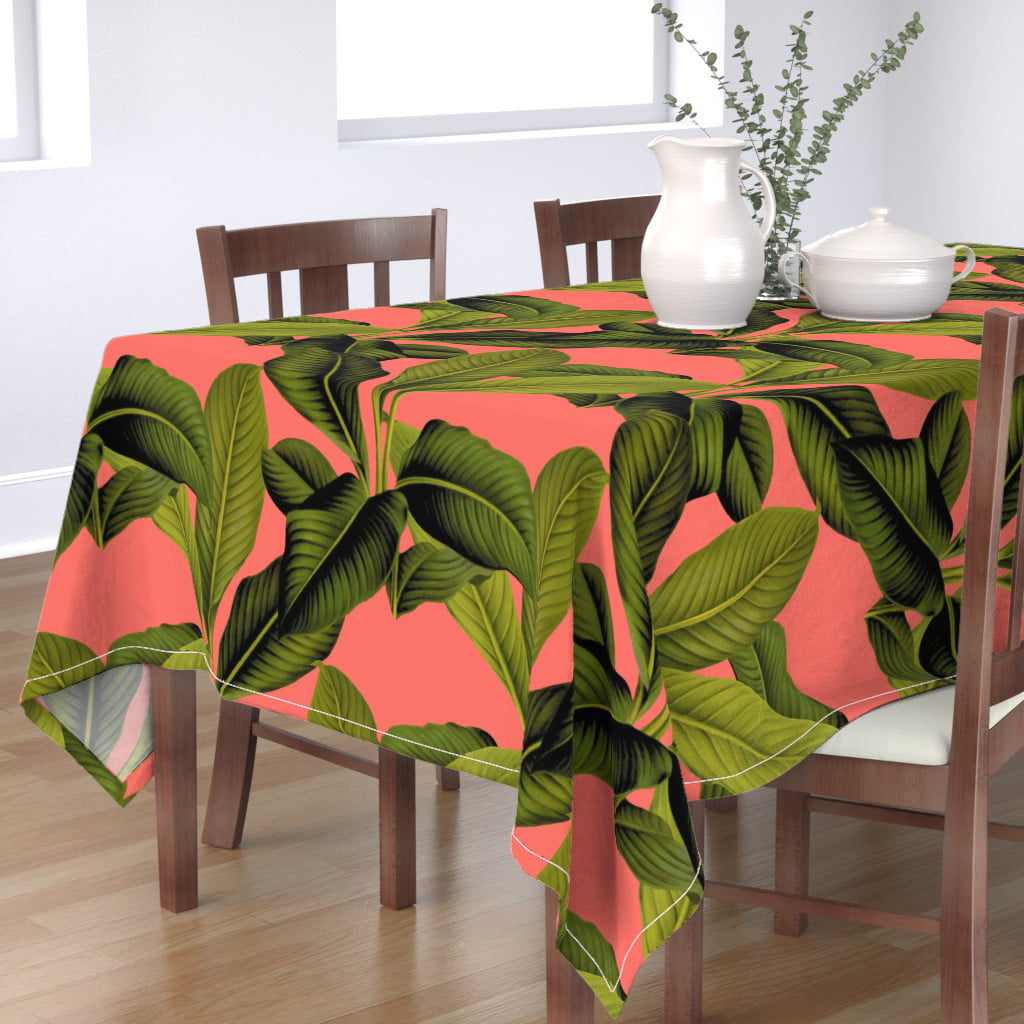 Table Runner Coral Palms Tropical Jungle Vintage Botanical Pink Cotton Sateen 