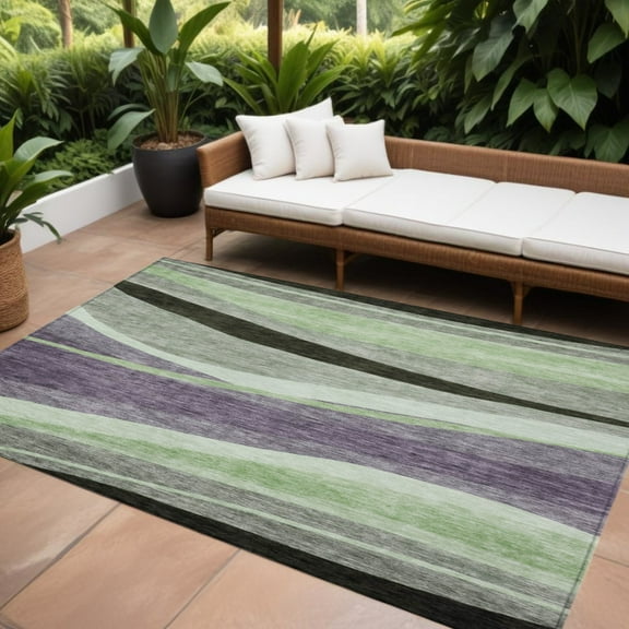 HomeRoots 603688 10 x 14 ft. Purple & Green Abstract Washable Indoor & Outdoor Rectangle Area Rug