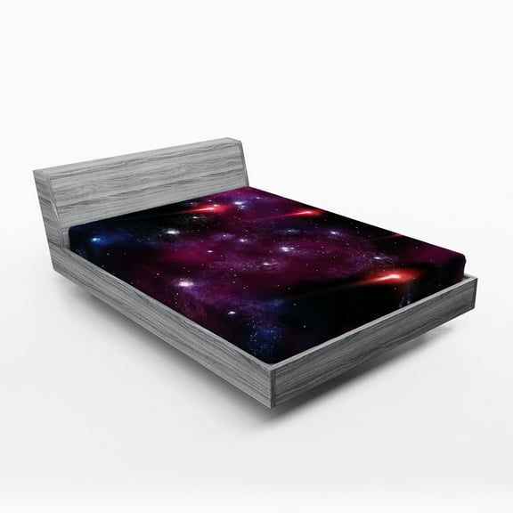 Ambesonne Space Fitted Sheet, Stardust Meteor, Full Size, Magenta Blue