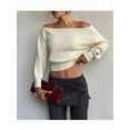 thumbnail image 3 of Women Off Shoulder Long Sleeve Pullover Sweater Top Trendy Boat Neck Soft Ribbed Knit Crop Sweater  L, 3 of 8