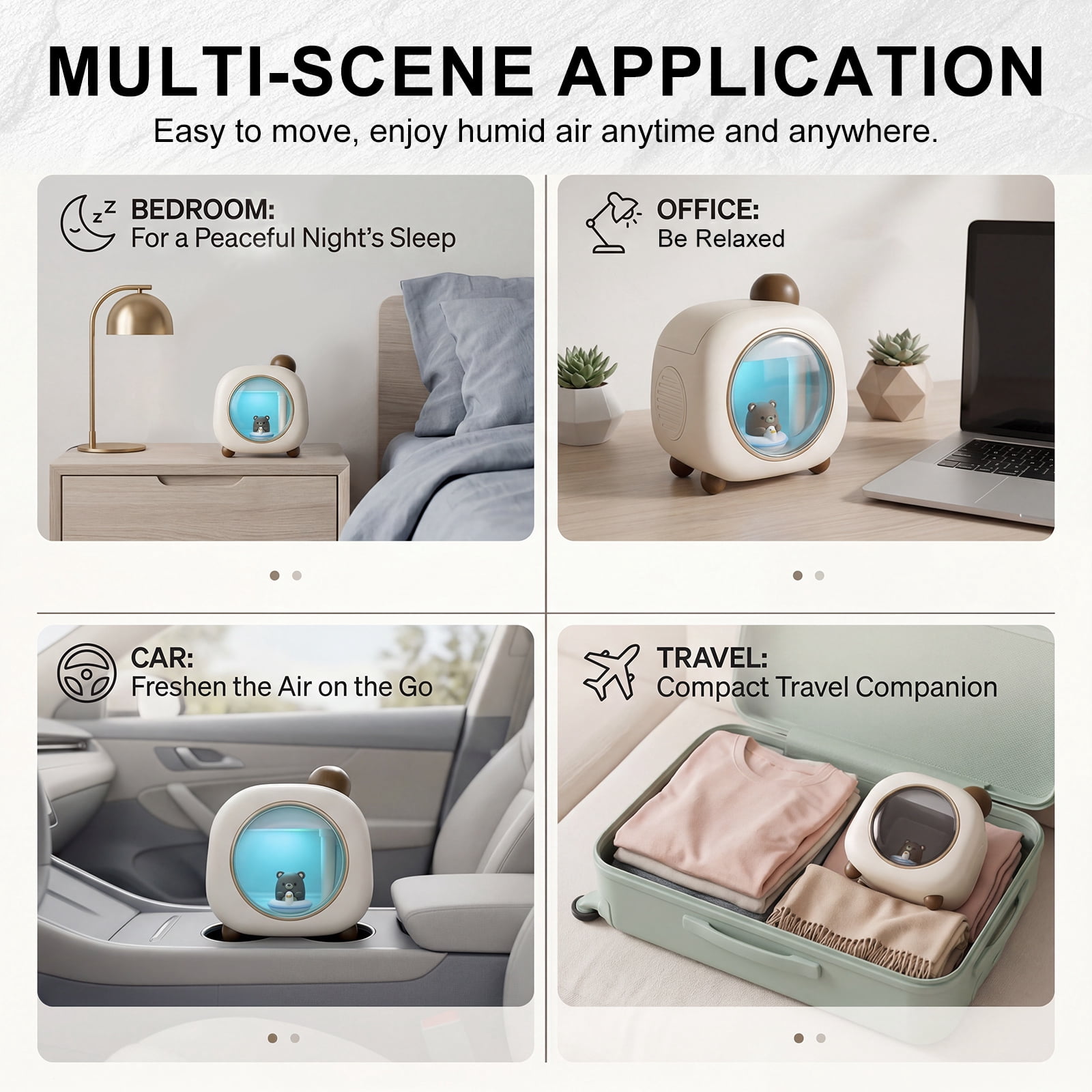 Ikoopy Portable Air Humidifier for Bedroom with Night Light Cartoon Cool Mist Humidifier for Baby with 9H Auto Shut Off 2 Mist Modes for Home Office