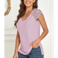 thumbnail image 4 of Camisa de encaje para mujer, escote en V profundo, ajuste holgado, color sólido, transpirable, blusa informal de verano para uso diario, color morado XL, 4 of 8