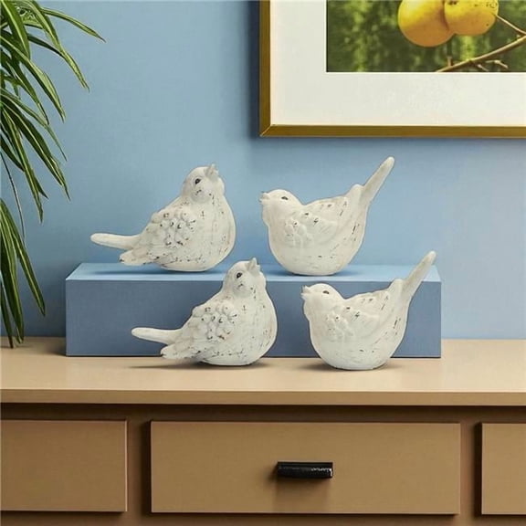 HomeRoots 518046 Ivory Ceramic Bird Figurines - Set of 4