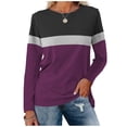 thumbnail image 2 of DondPO Womens Tops Women's Color Block Tunic Tops Casual Long Sleeve Shirts Round Neck Pullover Womens Dressy Tops Tops for Women Trendy Purple XL, 2 of 7