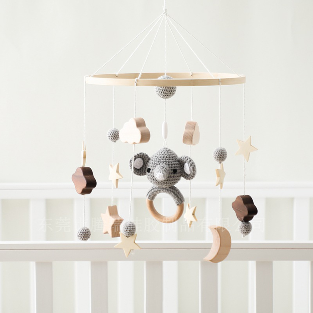 Baby Crib Mobile with Wooden Wind Chimes – Crochet Star, Moon & Cloud Hanging Bed Bell for Newborn Sleep, Sensory Development & Nursery Decoration