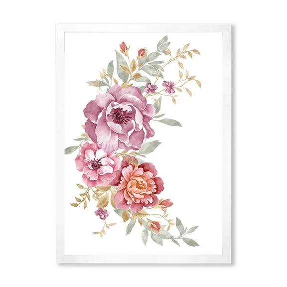 Designart 'Bouquet of Purple and Pink Flowers III' Farmhouse Framed Art Print