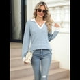 thumbnail image 4 of Suéteres de Cuello en V para Mujer, Jersey con Bloques de Color, Mangas Largas, Corte Holgado, Estilo Informal, Tipo Túnica, Camisetas. Azul XXL, 4 of 10
