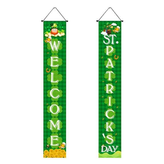 CCOCC St. Patrick's Day Gnomes Banner Decorations Saint Patty's Day Porch Sign Green Shamrock Welcome Banners Irish Luck Day Outdoor Indoor Backdrop for Party Home Classroom Decor Supplies