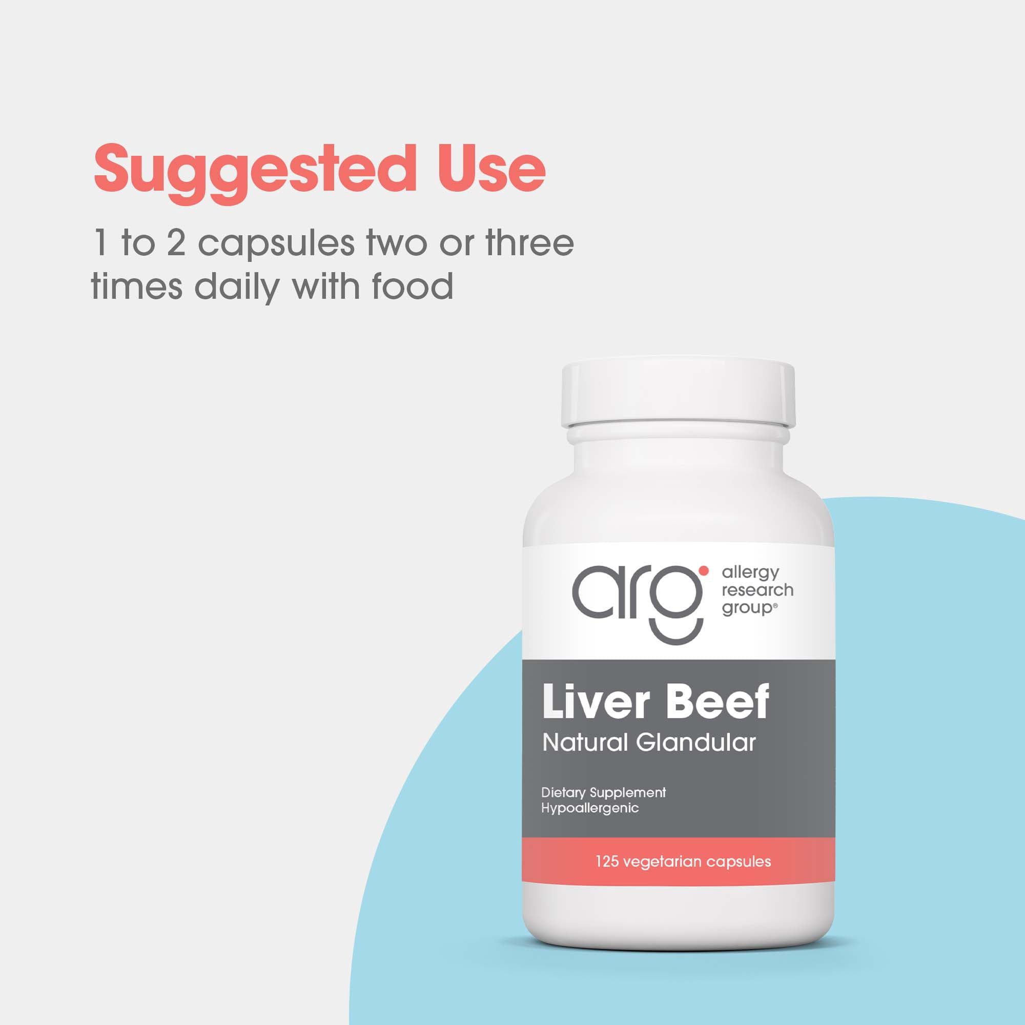 ARG Liver Beef Natural Glandular - 1000 mg Bovine Liver - Supports Liver Function - Hypoallergenic Formula - 62 Servings - 125 Count
