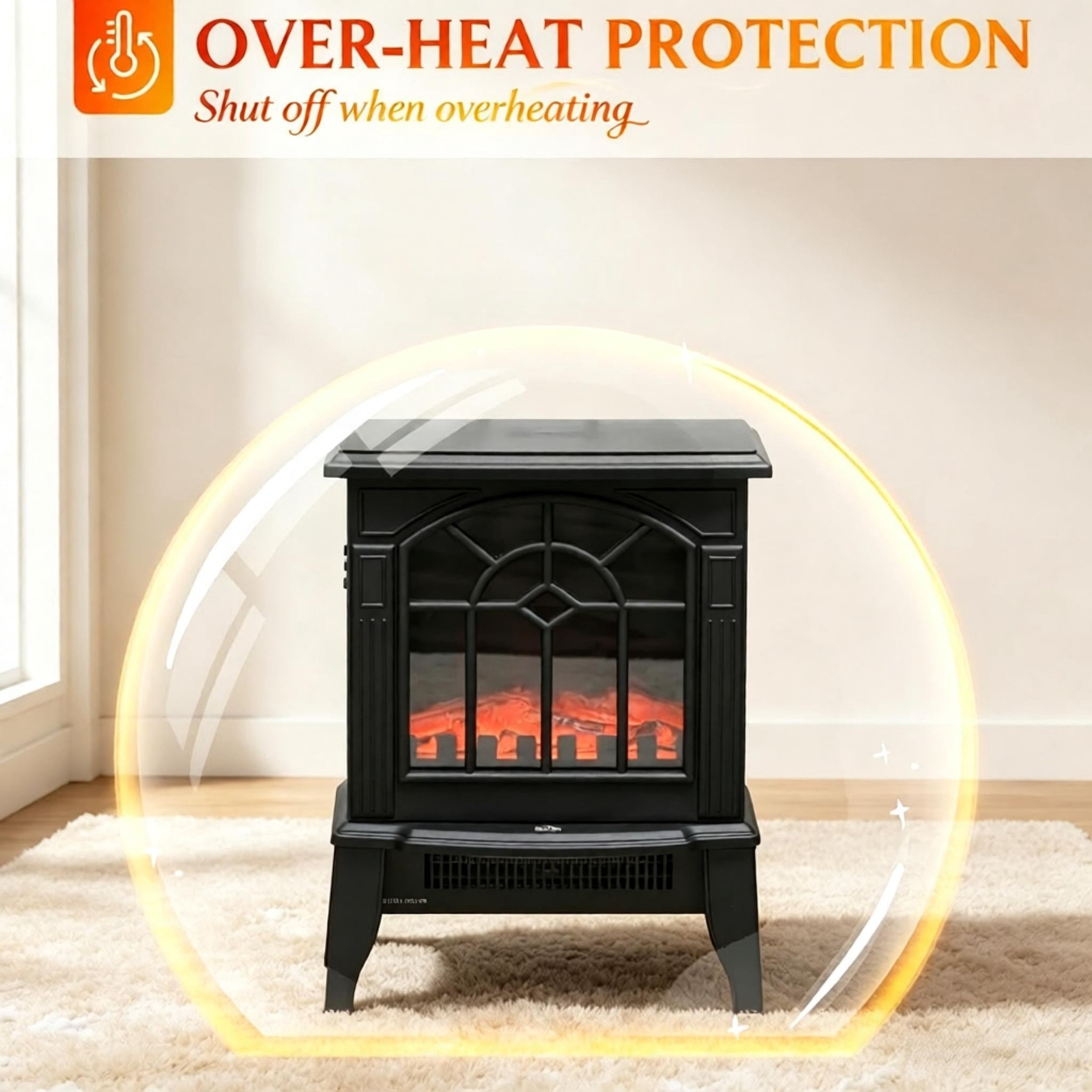 Freestanding Electric Fireplace Heater with Realistic Flame Effect,Electric Fireplace,Portable Electric Heater