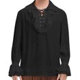 thumbnail image 6 of Caqnni Turn Button Male Vintage Court Shirt Stand Collar Hem Long Sleeve Puff Sleeve Shirt Blouse Open Slipper Prince's Shirt Role-Playing (Black,M), 6 of 6