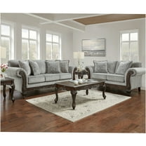 JERFIT Modern Gray Chenille Sofa and Loveseat Set with Carved Wood Frame for Living Room