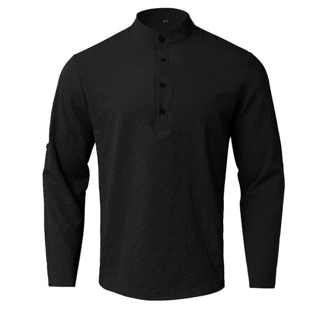 Camisas Para Hombre Manga Corta Camisa de hombre Manga larga Hebilla abierta Camisa casual a cuadros Top (Black, XXL)