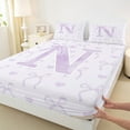 thumbnail image 3 of jejeloiu Initial Letter N Bed Sheets,Kawaii Bow Bowknot King Sheets,Light Purple White Sheet Set For Girls,Breathable Bedroom Decoration,4 Pieces, 3 of 7