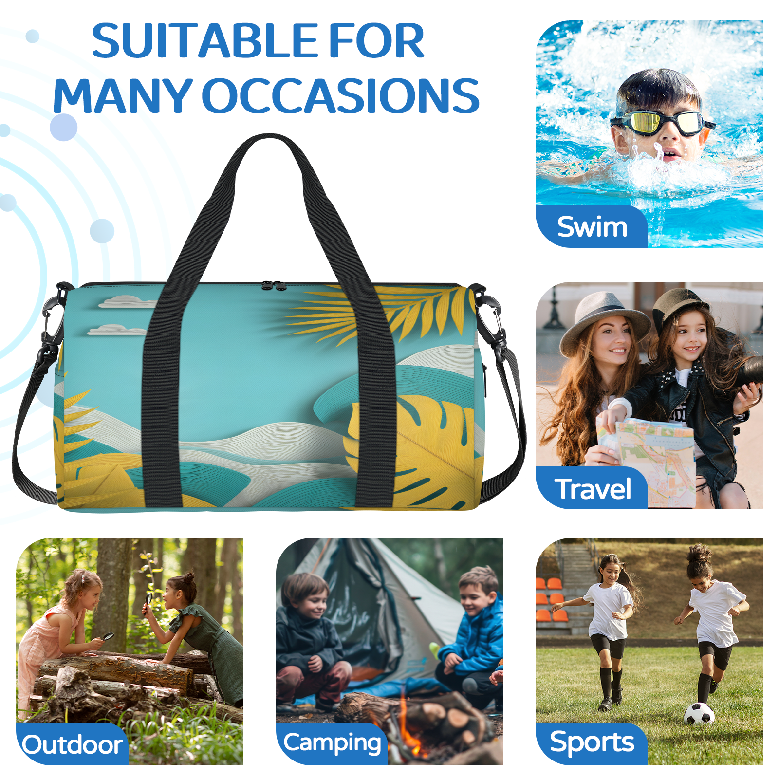 Herdesigns Tropical Beach Gym Bag for Women, Duffle Bag for Travel Sport, Sea Palm Tree Lightweight Waterproof Carry on Weekender Dance Yoga Workout Bags