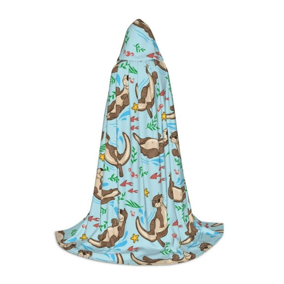 Honeii Cute Otters Print Poncho Cape, Cloak Coat, Snuggly Hooded Wearable Blanket, Hooded Cape For Teenagers,Halloween Costumes-Small