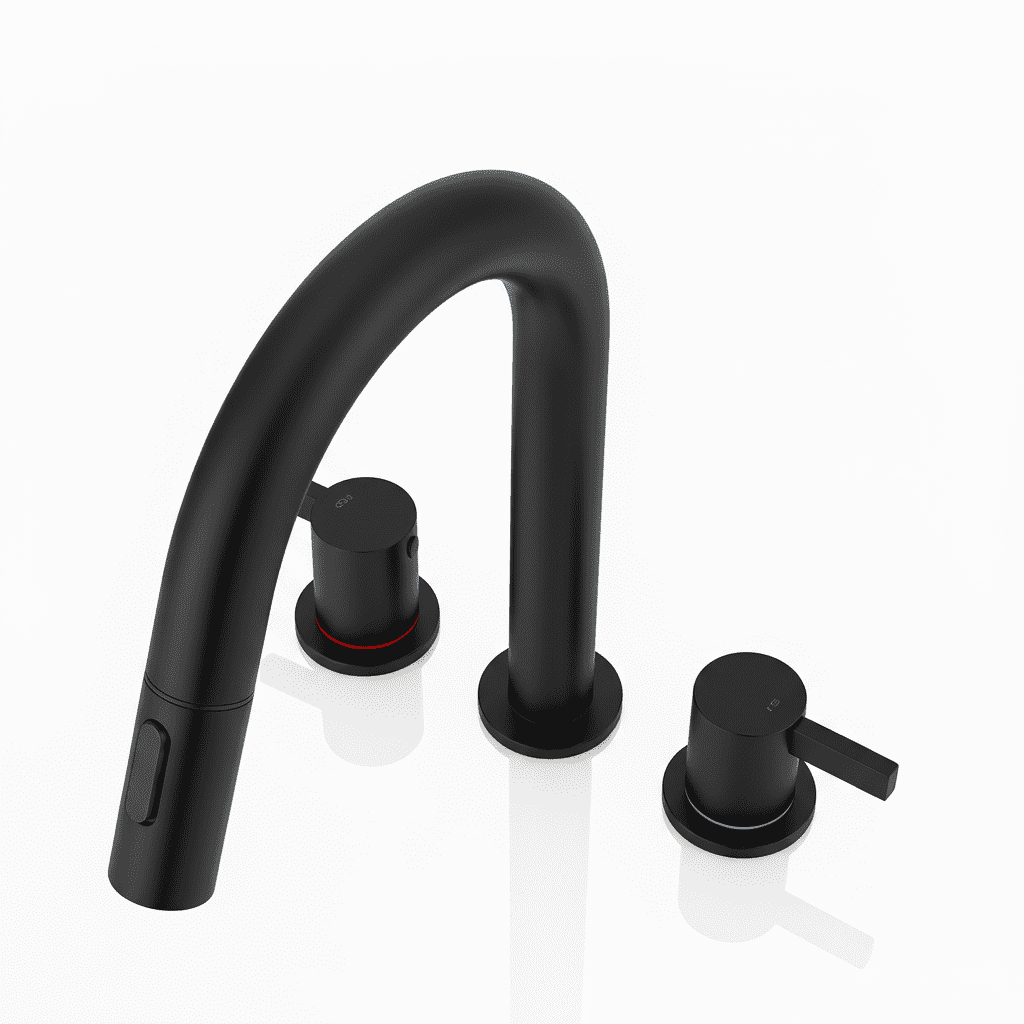 Matte Black 3-Hole Bathroom Faucet, Dual 304 Stainless Steel Handles, Lead-Free Ceramic Valve, 2.2 GPM Pull-Out Sprayer Sink Faucet