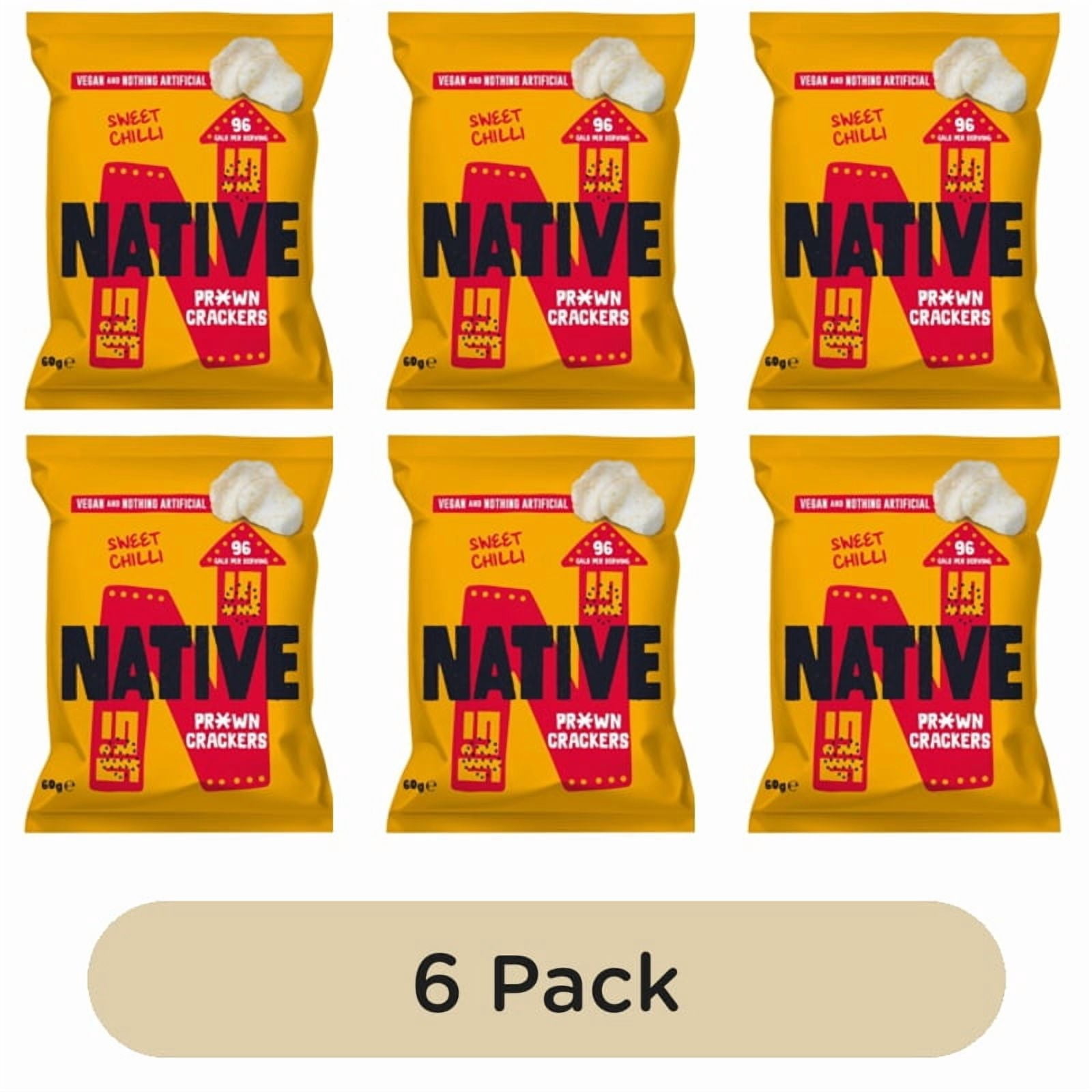 Native Vegan Prawn Crackers- Sweet Chilli Sharing Bag 60g, British Import (Pack of 6)