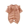 thumbnail image 2 of THDHVS Baby Girl Outfits,Newborn Girl Clothes,Girl Boy Solid Knit Sweatshirt Romper Crewneck Long Sleeve Ruffe Bodysuit Fall Winter Outfit Pink 3-6 Months, 2 of 4