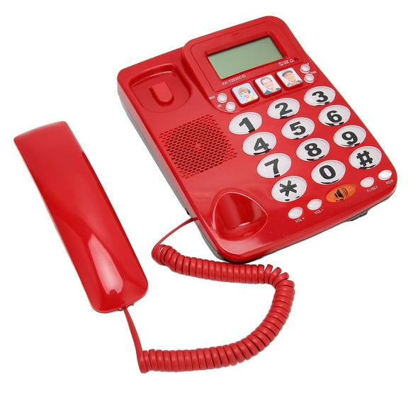 Corded Phone, Landline Phones Last Number Volume Adjustable For Office Red