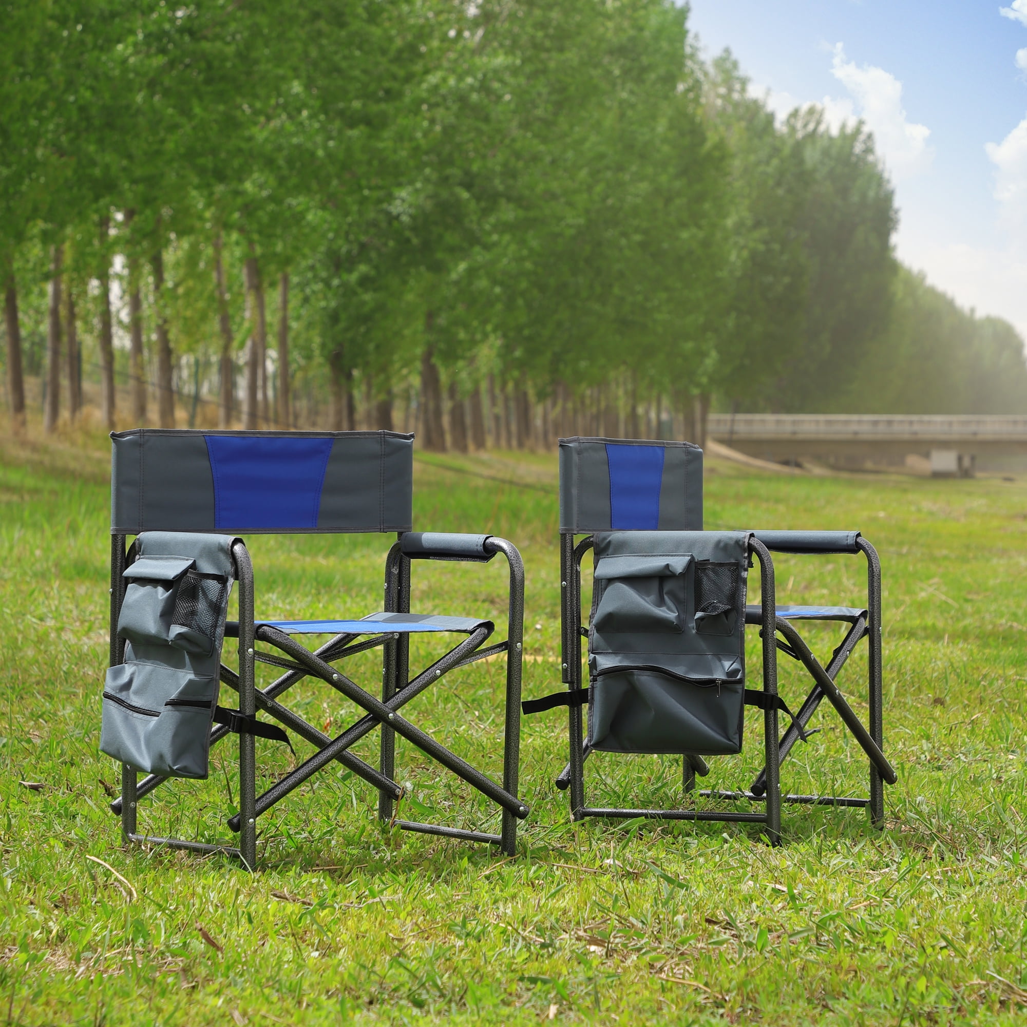CLEARANCE! 2piece Padded Folding Outdoor Chair with Storage Pockets