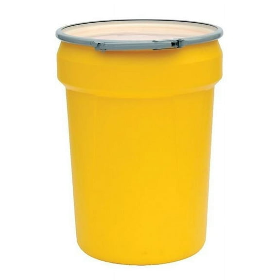 Eagle 258-1601M 30 gal Open Head Poly Drum with Metal Lever-Lock, Yellow