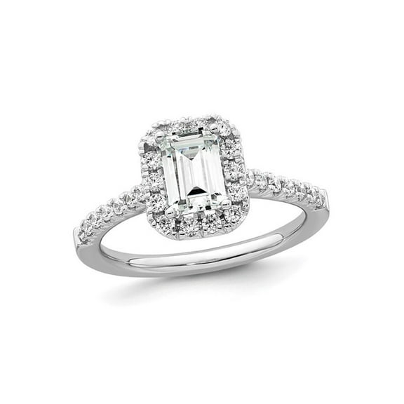1.44 Carat (Ctw VS2, G-H) Emerald-Cut Certified Lab-Grown Diamond Halo Engagement Ring 14K White Gold for Women