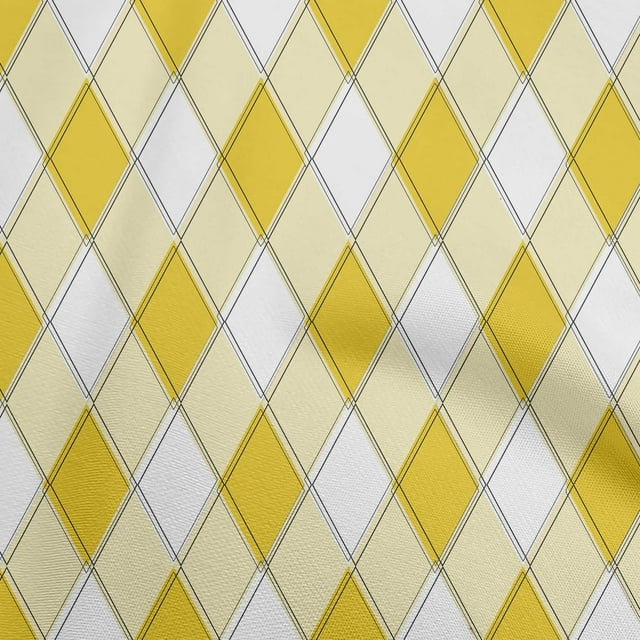 oneOone Polyester Spandex Yellow Fabric Argyle Craft Projects Decor Fabric Printed By The Yard 56 Inch Wide