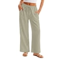 thumbnail image 6 of SBYOJLPB Womens Pants Solid Color Casual Drawstring Elastic Waist Loose Straight Wide Leg Trousers with Pockets Pants, 6 of 8