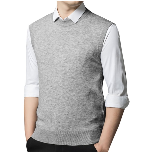 pstuiky Hombres Tanque, Suéter elástico de cuello redondo tejido en color liso para hombre Chaleco para hombre m