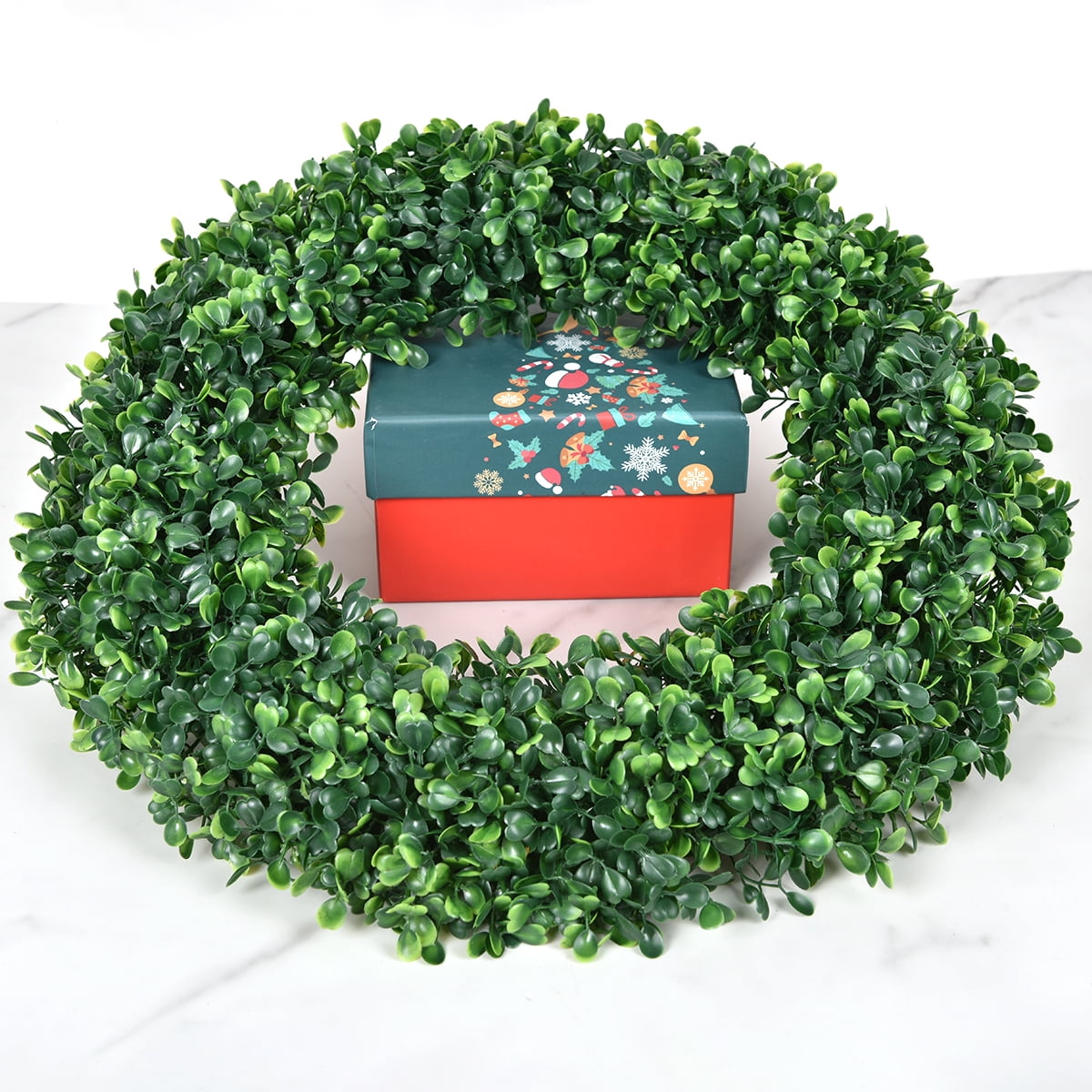 LONGRV Boxwood Wreath, Artificial Wreaths for Front Door, Home Decor