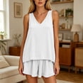 thumbnail image 3 of FRSASU Plus Size Women's Pajama Sets Cooling Lightweight Soft Comfy V Neck Sleeveless Loose Fit Tee with Shorts Set Sleepwear White, 3 of 6