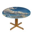 thumbnail image 3 of Orinice Sailboat Ocean Clouds Round Table Cover Stain Resistant Washable Indoor Outdoor Tablecloth Kitchen Dining Wedding Parties Outdoor Fitted 100% Polyester Fiber 31-35, 3 of 8