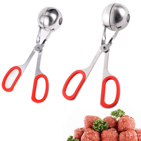 

2 PCS None-Stick Meat Ballers Stainless Steel Meat Baller Tongs Cake Pop Meatball Maker Ice Tongs Cookie Dough Scoop for Kitchen Red