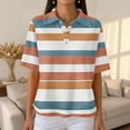 thumbnail image 5 of Women's Waffle Knit Polo Shirt Color Block Striped Collared Short Sleeve Relaxed Fit Casual Daily Office Summer Tops 2026, 3XL, 5 of 8