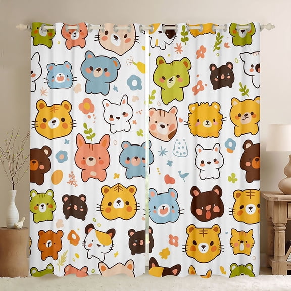 jejeloiu Cute Tiger Pattern Black Out Curtains,Kawaii Cartoon Bear Curtains Pack of 2 (42x63 Each),Colorful Cartoon Wildlife Bedroom Curtains For Kids,Super Cozy Room Decor