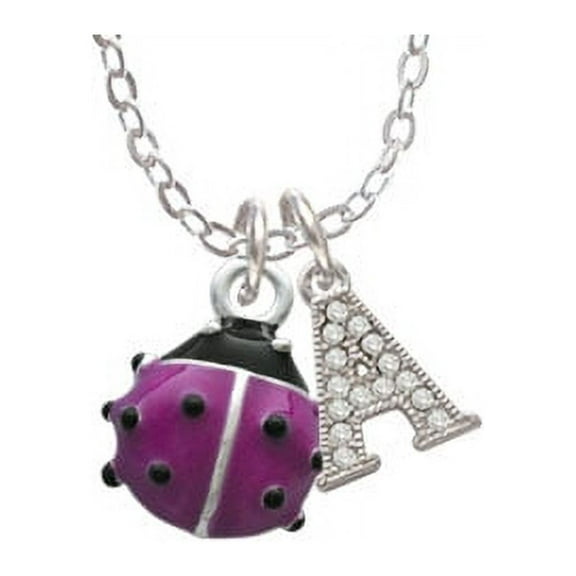 Mini Hot Purple Ladybug - A - Crystal Initial Sophia Necklace, 18" 1"