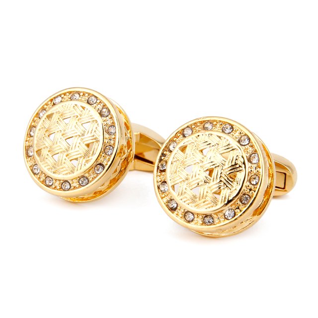 Gemelos de lujo de cobre chapado en oro con cristal para hombre